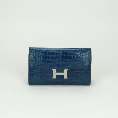 エルメス HERMES コンスタンスロング コンスタンス ロング 財布 長財布 ロングウォレット アリゲーター クロコダイル ブルー blue 青 シルバー金具 エキゾチック