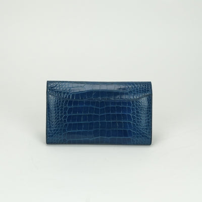 エルメス HERMES コンスタンスロング コンスタンス ロング 財布 長財布 ロングウォレット アリゲーター クロコダイル ブルー blue 青 シルバー金具 エキゾチック