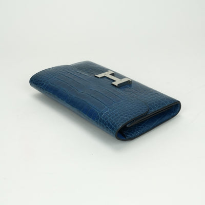 エルメス HERMES コンスタンスロング コンスタンス ロング 財布 長財布 ロングウォレット アリゲーター クロコダイル ブルー blue 青 シルバー金具 エキゾチック