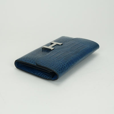 エルメス HERMES コンスタンスロング コンスタンス ロング 財布 長財布 ロングウォレット アリゲーター クロコダイル ブルー blue 青 シルバー金具 エキゾチック