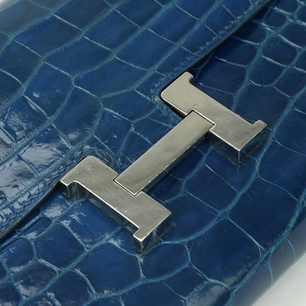エルメス HERMES コンスタンスロング コンスタンス ロング 財布 長財布 ロングウォレット アリゲーター クロコダイル ブルー blue 青 シルバー金具 エキゾチック