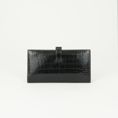 エルメス HERMES ベアン 財布 長財布 ロングウォレット アリゲーター クロコダイル グリアスファルト グレー シルバー金具