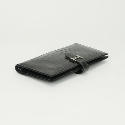 エルメス HERMES ベアン 財布 長財布 ロングウォレット アリゲーター クロコダイル グリアスファルト グレー シルバー金具
