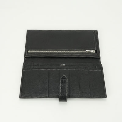 エルメス HERMES ベアン 財布 長財布 ロングウォレット アリゲーター クロコダイル グリアスファルト グレー シルバー金具