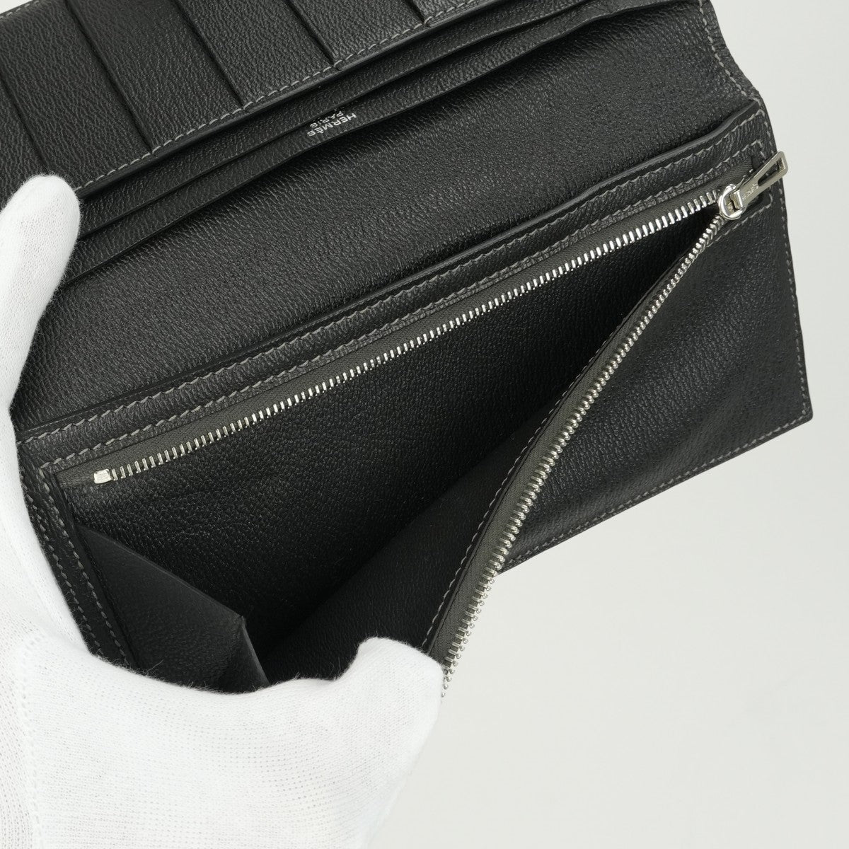 エルメス HERMES ベアン 財布 長財布 ロングウォレット アリゲーター クロコダイル グリアスファルト グレー シルバー金具