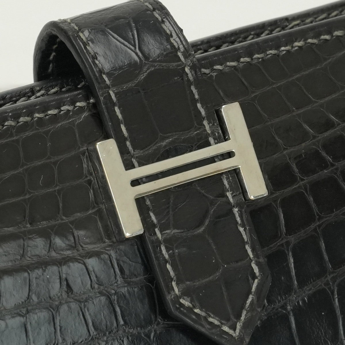 エルメス HERMES ベアン 財布 長財布 ロングウォレット アリゲーター クロコダイル グリアスファルト グレー シルバー金具
