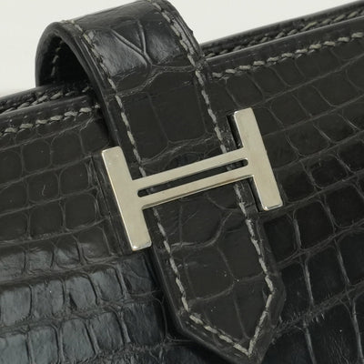 エルメス HERMES ベアン 財布 長財布 ロングウォレット アリゲーター クロコダイル グリアスファルト グレー シルバー金具