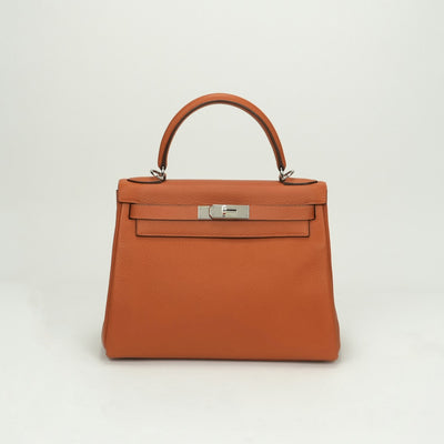 HERMES 헤르메스 Kelly 28 Kelly 28 가방, 토트 백, 숄더백, 토리 온 클레멘스, 오렌지, 실버 피팅, V 자형, 새로운 금속 피팅
