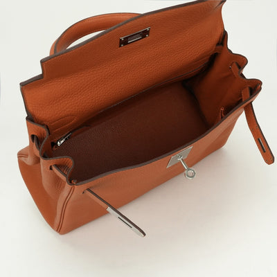 HERMES 헤르메스 Kelly 28 Kelly 28 가방, 토트 백, 숄더백, 토리 온 클레멘스, 오렌지, 실버 피팅, V 자형, 새로운 금속 피팅