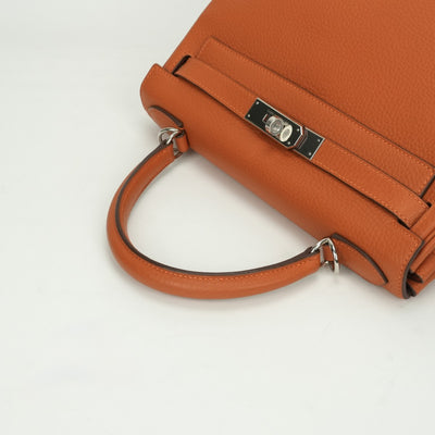 HERMES 헤르메스 Kelly 28 Kelly 28 가방, 토트 백, 숄더백, 토리 온 클레멘스, 오렌지, 실버 피팅, V 자형, 새로운 금속 피팅