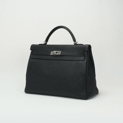 HERMES 爱马仕 Kelly 40 Kelly 40个袋子，手提袋，肩膀袋，多哥黑色，黑色，银色硬件