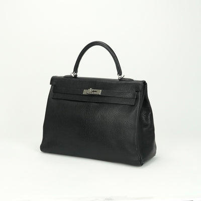 HERMES HERMES Kelly 35 Kelly 35 Bag, tote bag, shoulder bag, chevre, coromandel noir, noir, black, black, silver hardware Chevre mysore