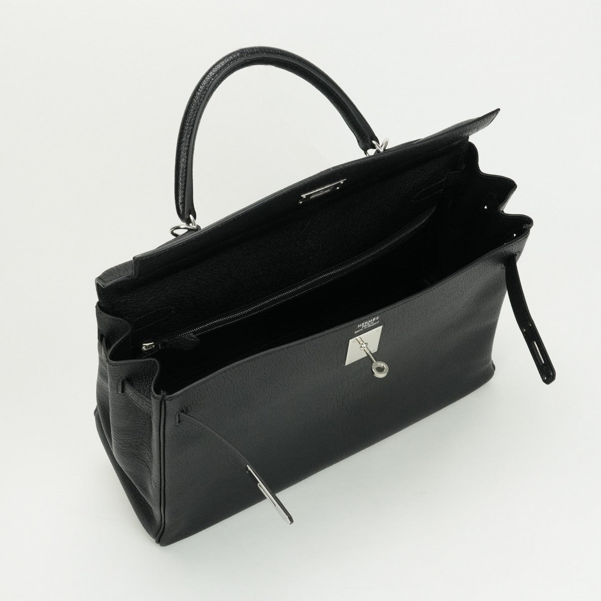 HERMES HERMES Kelly 35 Kelly 35 Bag, tote bag, shoulder bag, chevre, coromandel noir, noir, black, black, silver hardware Chevre mysore