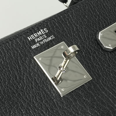 HERMES HERMES Kelly 35 Kelly 35 Bag, tote bag, shoulder bag, chevre, coromandel noir, noir, black, black, silver hardware Chevre mysore
