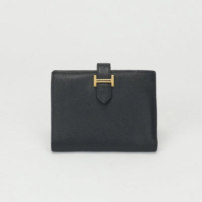 HERMES 爱马仕 Bearn compact Bearn compact 钱包，比福尔德钱包，迷你钱包，迷你钱包，爱普生，黑色，黑色，金色硬件，沃伊·爱普生