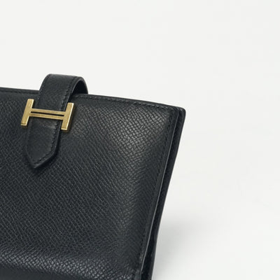 HERMES 爱马仕 Bearn compact Bearn compact 钱包，比福尔德钱包，迷你钱包，迷你钱包，爱普生，黑色，黑色，金色硬件，沃伊·爱普生