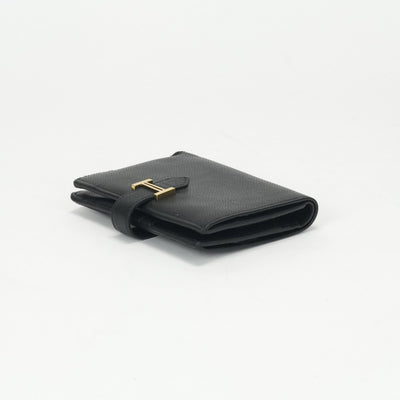 HERMES 爱马仕 Bearn compact Bearn compact 钱包，比福尔德钱包，迷你钱包，迷你钱包，爱普生，黑色，黑色，金色硬件，沃伊·爱普生