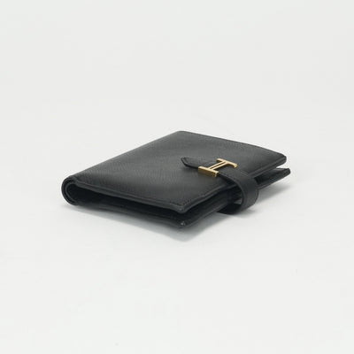 HERMES 爱马仕 Bearn compact Bearn compact 钱包，比福尔德钱包，迷你钱包，迷你钱包，爱普生，黑色，黑色，金色硬件，沃伊·爱普生