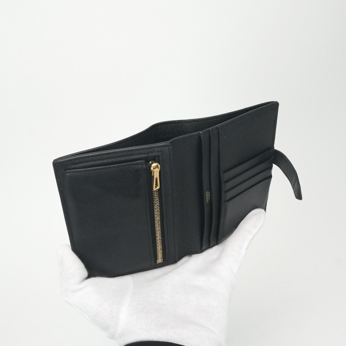 HERMES 爱马仕 Bearn compact Bearn compact 钱包，比福尔德钱包，迷你钱包，迷你钱包，爱普生，黑色，黑色，金色硬件，沃伊·爱普生