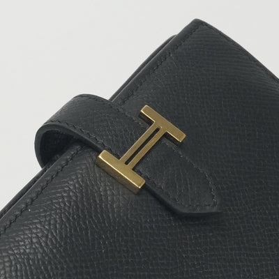 HERMES 爱马仕 Bearn compact Bearn compact 钱包，比福尔德钱包，迷你钱包，迷你钱包，爱普生，黑色，黑色，金色硬件，沃伊·爱普生