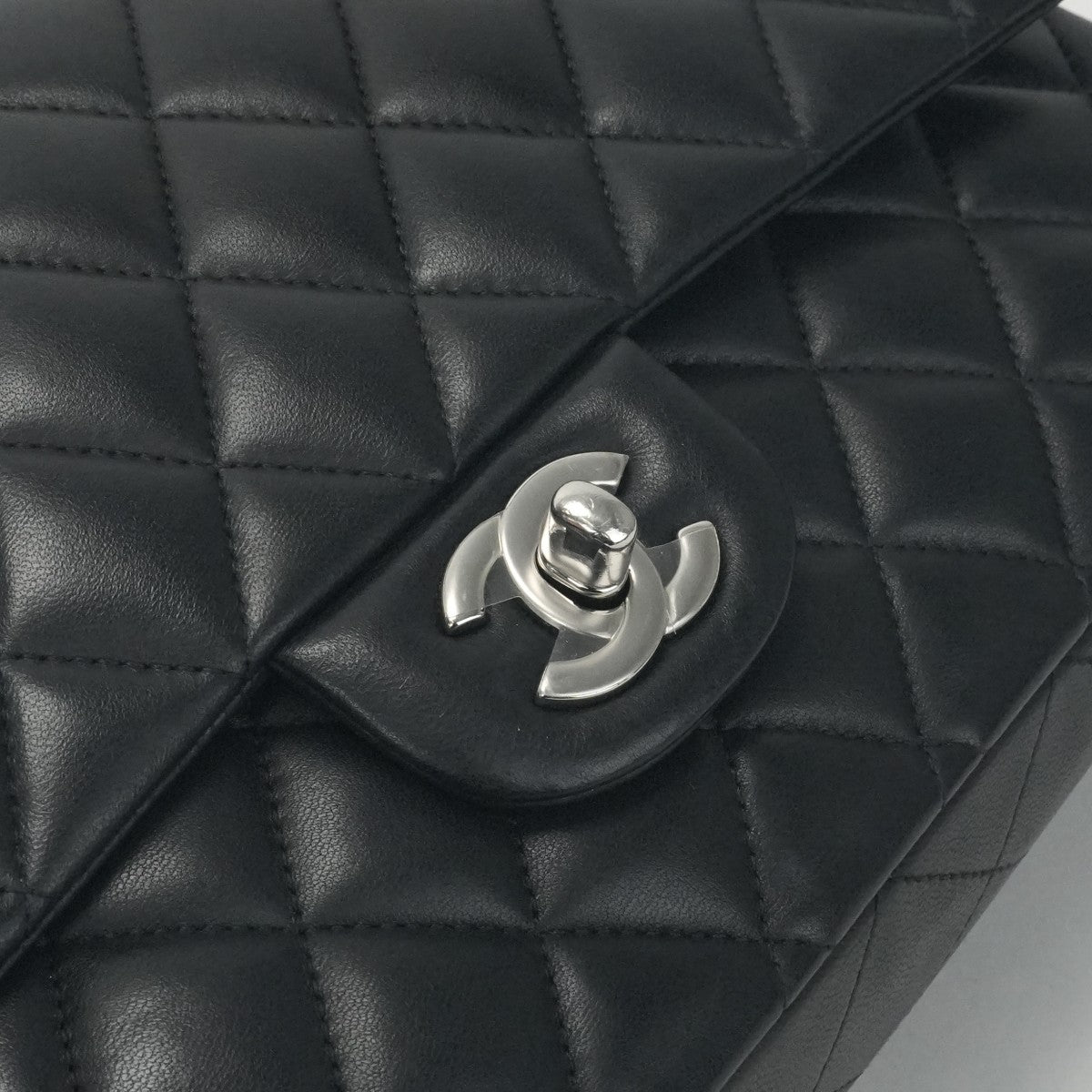 シャネル CHANEL マトラッセ ダブルフラップ Wフラップ ダブルチェーン Wチェーン バッグ トートバッグ ショルダーバッグ ラムスキン ブラック 黒 シルバー金具