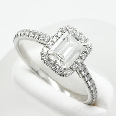 Tiffany & Co. 티파니 & 공동. 에메랄드 컷 약혼 반지 다이아몬드 플래티넘 밴드 에메랄드 컷 Tiffany & Co. 고통 링 PT950 실버 다이아몬드 반지 약혼 반지 백금