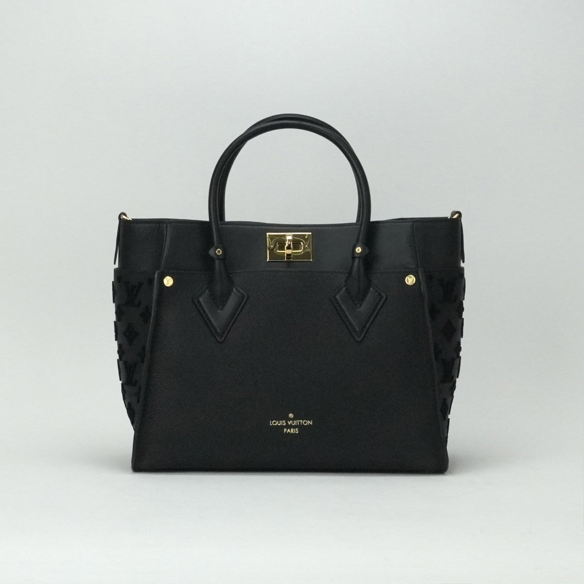 LOUIS VUITTON 내 측면 MM 내 측면 MM 가방 토트 백 숄더 가방 가죽 블랙 골드 하드웨어 2 방향 핸드백