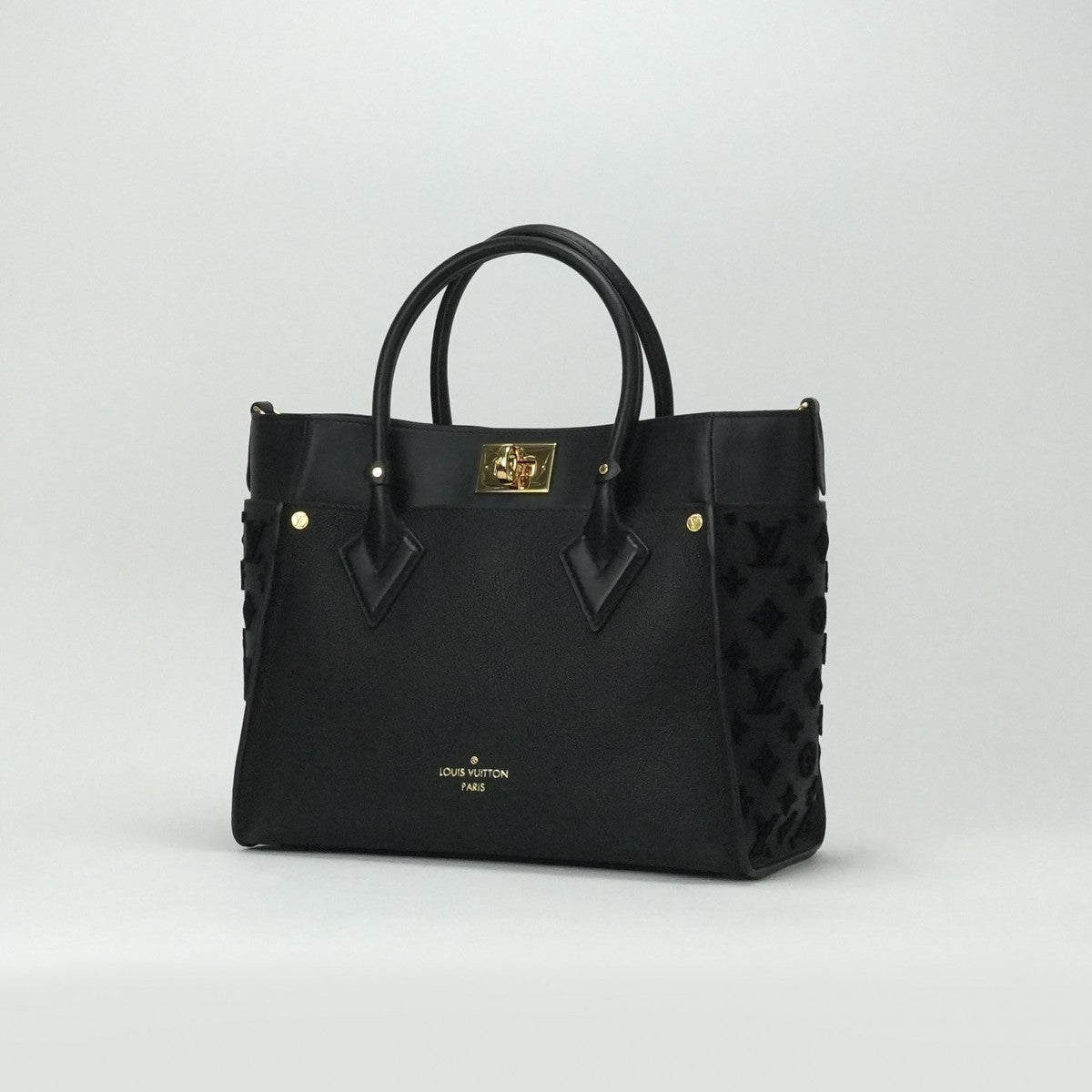LOUIS VUITTON 내 측면 MM 내 측면 MM 가방 토트 백 숄더 가방 가죽 블랙 골드 하드웨어 2 방향 핸드백
