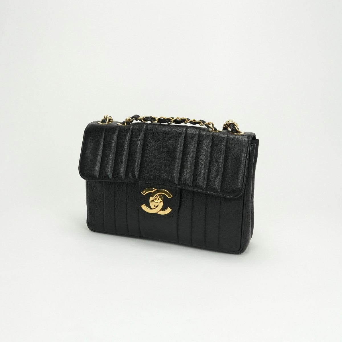 CHANEL CHANEL Mademoiselle Bag Shoulder Bag Caviar Skin Black Black Gold Hardware Coco Mark Turn LockDouble chain W chainChain shoulder bag