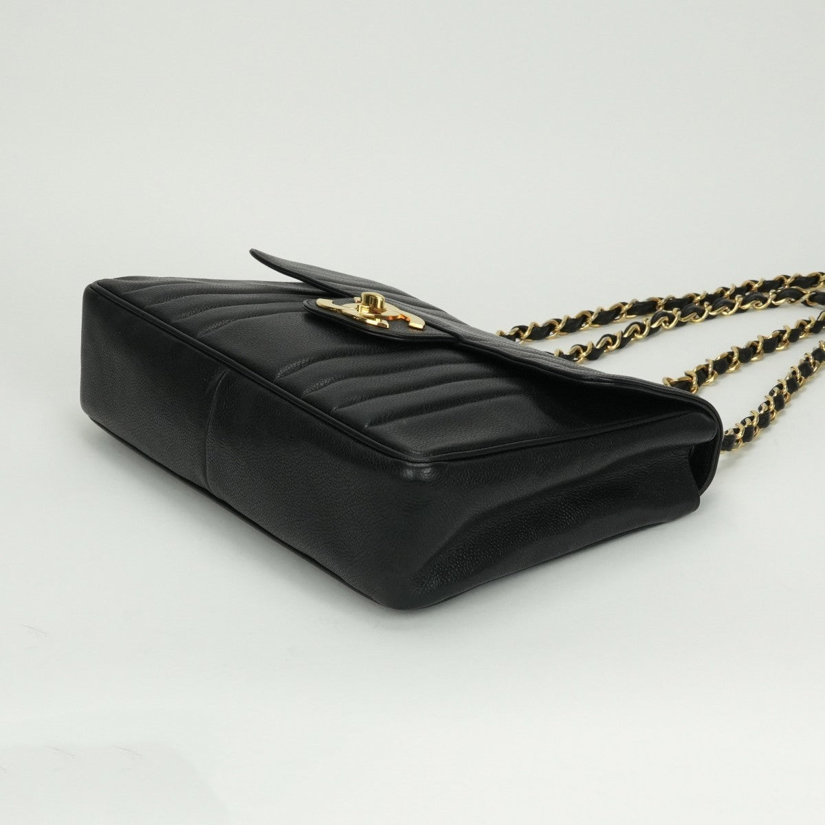 CHANEL CHANEL Mademoiselle Bag Shoulder Bag Caviar Skin Black Black Gold Hardware Coco Mark Turn LockDouble chain W chainChain shoulder bag