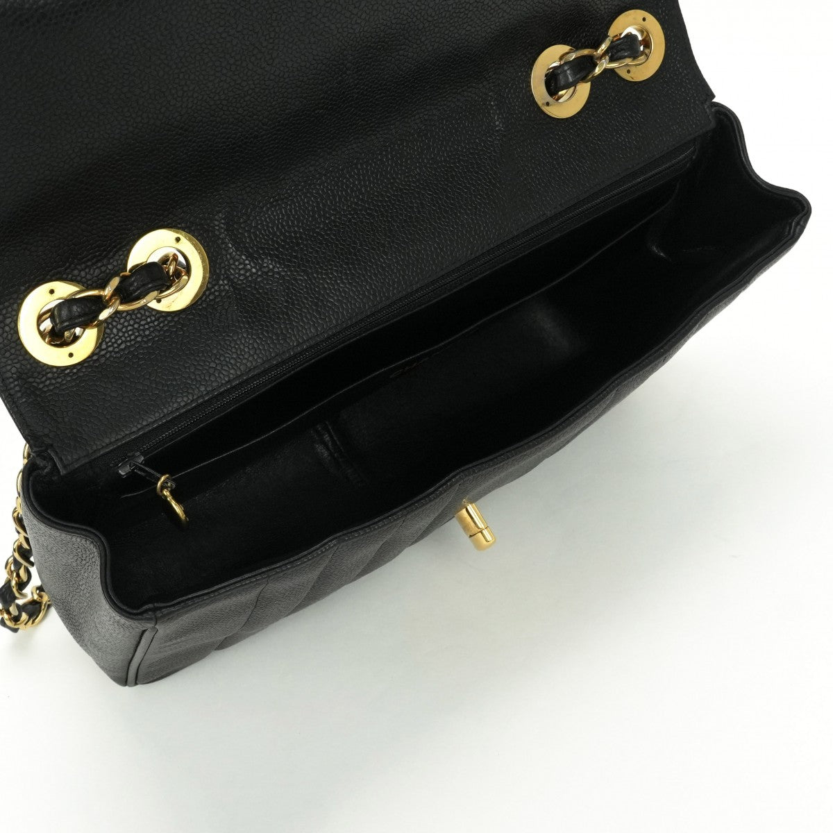 CHANEL CHANEL Mademoiselle Bag Shoulder Bag Caviar Skin Black Black Gold Hardware Coco Mark Turn LockDouble chain W chainChain shoulder bag