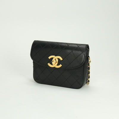 CHANEL CHANEL Bicolore Bag Shoulder Bag Lambskin Black Gold Hardware Chain Shoulder Bag Coco Mark Turnlock