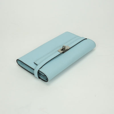 エルメス HERMES ケリーウォレット ケリーウォレットロング 財布 長財布 ロングウォレット エプソン ブルーゼフィール Bluezephyr ブルー 水色 シルバー金具 ヴォーエプソン