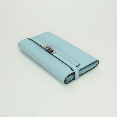 エルメス HERMES ケリーウォレット ケリーウォレットロング 財布 長財布 ロングウォレット エプソン ブルーゼフィール Bluezephyr ブルー 水色 シルバー金具 ヴォーエプソン