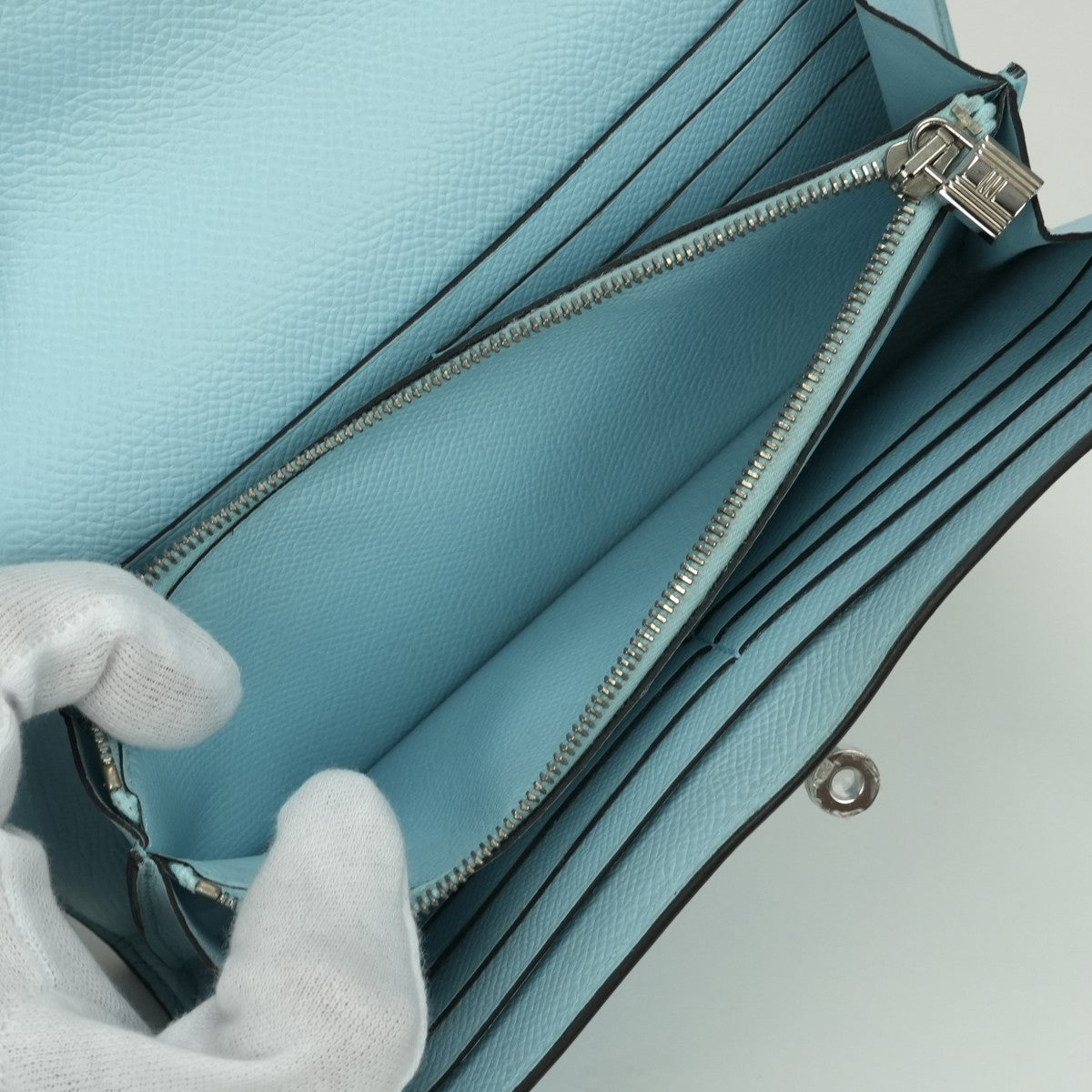 エルメス HERMES ケリーウォレット ケリーウォレットロング 財布 長財布 ロングウォレット エプソン ブルーゼフィール Bluezephyr ブルー 水色 シルバー金具 ヴォーエプソン