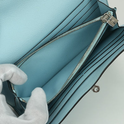 エルメス HERMES ケリーウォレット ケリーウォレットロング 財布 長財布 ロングウォレット エプソン ブルーゼフィール Bluezephyr ブルー 水色 シルバー金具 ヴォーエプソン