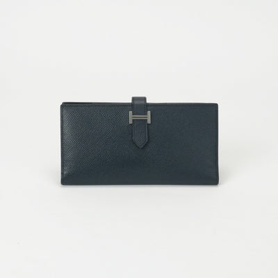 HERMES 爱马仕 B?arn soufflet Bearn soufflet 钱包长钱包爱普生海军蓝色银色金属配件Vaugh Epson