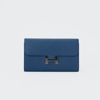 HERMES 爱马仕 Constance long Constance long 钱包长钱包Epson Blutonpet蓝色银色金属配件Vaugh Epson