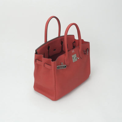 HERMES 爱马仕 Birkin 30 Birkin 30 手提袋多哥九重奏红色粉红色的红色银金属配件