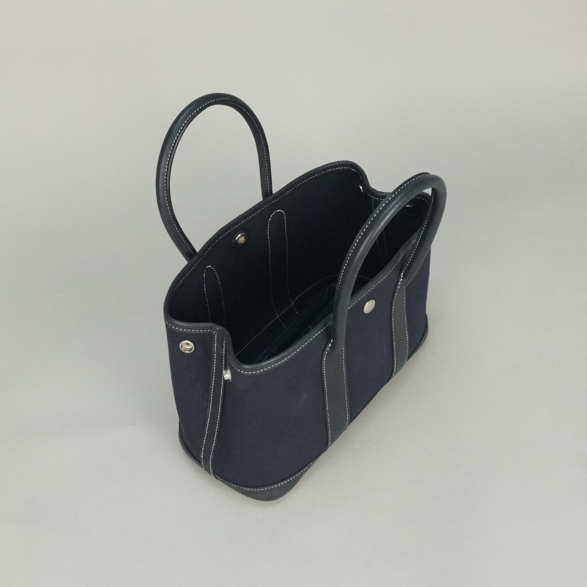 HERMES 爱马仕花园聚会TTPM Garden party TTPM袋手提袋Toile官员X Buffle海军蓝色海军银色金属配件迷你手提包