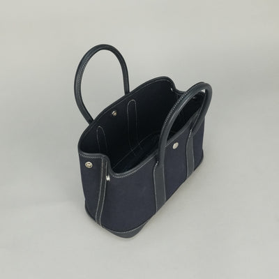 HERMES 爱马仕花园聚会TTPM Garden party TTPM袋手提袋Toile官员X Buffle海军蓝色海军银色金属配件迷你手提包