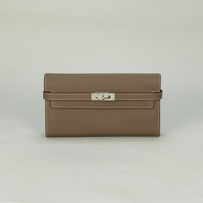 エルメス HERMES ケリーウォレット ケリーウォレットロング 財布 長財布 ロングウォレット エプソン エトゥープ グレージュ シルバー金具 ヴォーエプソン