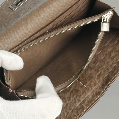 エルメス HERMES ケリーウォレット ケリーウォレットロング 財布 長財布 ロングウォレット エプソン エトゥープ グレージュ シルバー金具 ヴォーエプソン