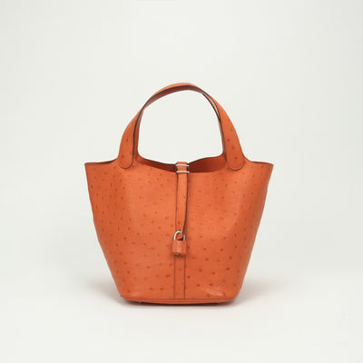 エルメス HERMES ピコタンロックMM ピコタンロック MM ピコタンロック22 バッグ トートバッグ オーストリッチ タンジェリン　Tangerine オレンジ Orange シルバー金具 ハンドバッグ
