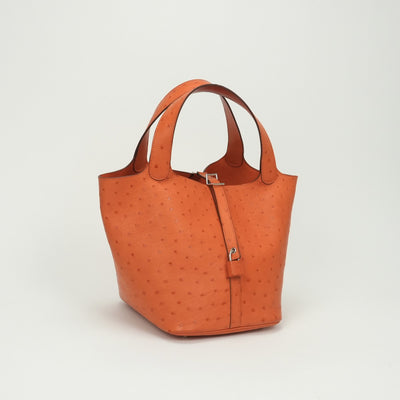 エルメス HERMES ピコタンロックMM ピコタンロック MM ピコタンロック22 バッグ トートバッグ オーストリッチ タンジェリン　Tangerine オレンジ Orange シルバー金具 ハンドバッグ