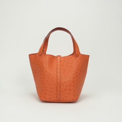 エルメス HERMES ピコタンロックMM ピコタンロック MM ピコタンロック22 バッグ トートバッグ オーストリッチ タンジェリン　Tangerine オレンジ Orange シルバー金具 ハンドバッグ