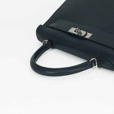 HERMES 爱马仕 Kelly 28 Kelly 28 袋，手提袋，肩膀袋，Lise，蓝色靛蓝，蓝色，海军，银色配件