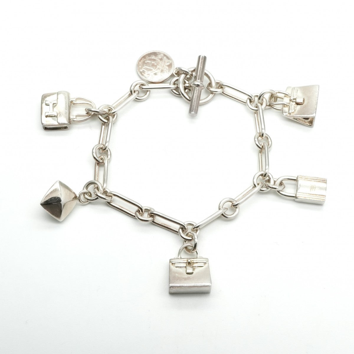 HERMES HERMES Bracelet Bangle Cuff 925 Silver Silver Amulet 5 Charm