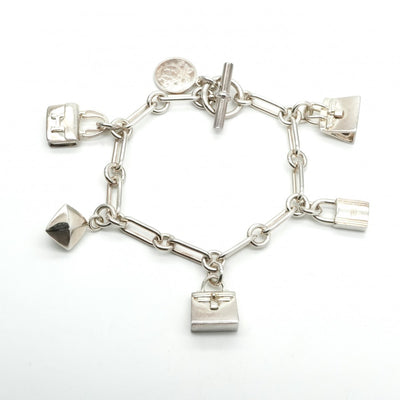 HERMES HERMES Bracelet Bangle Cuff 925 Silver Silver Amulet 5 Charm