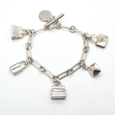 HERMES HERMES Bracelet Bangle Cuff 925 Silver Silver Amulet 5 Charm